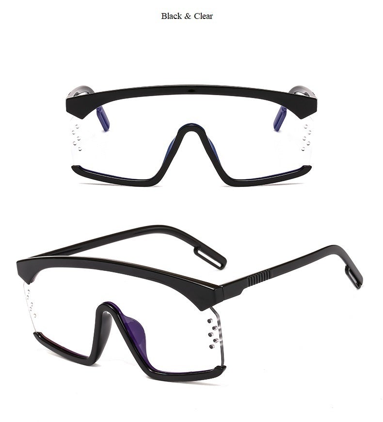 Luxury Oversize Half Frame Hole Flat Bridge Mirror Visor Sunglasses