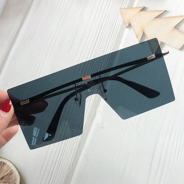 Flat Rimless Oversized Gradient Lens One Piece Mask Sunglasses