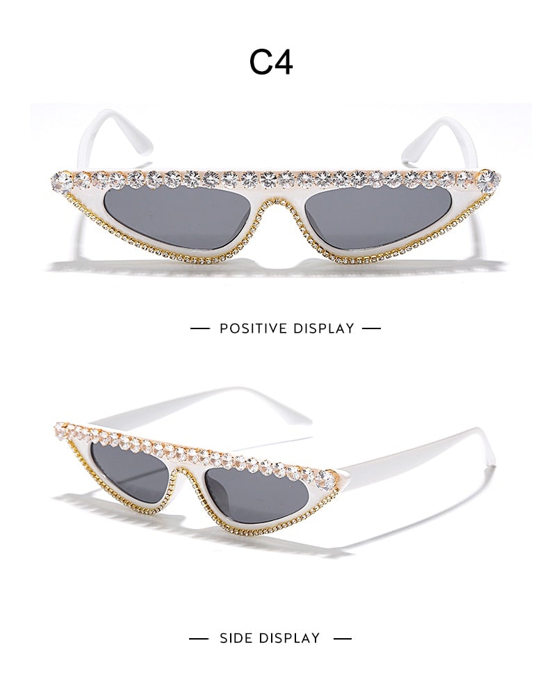 Luxury Diamond Edged Retro Frame Small Cat Eye Sunglasses