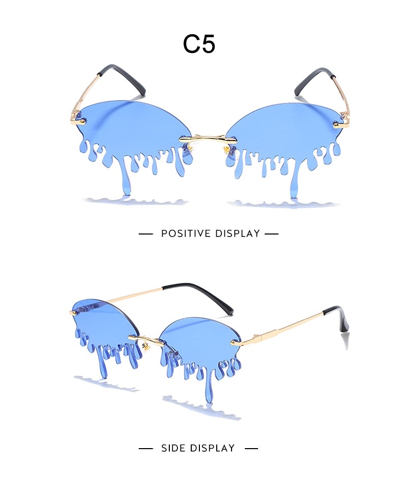 Vintage Rimless Unique Tears Shape Steampunk Round Sunglasses