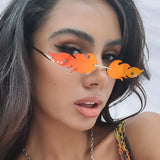 Vintage Rimless Reflective Fire Flame Lens Cat Eye Sunglasses