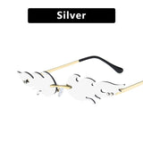 Vintage Rimless Reflective Fire Flame Lens Cat Eye Sunglasses