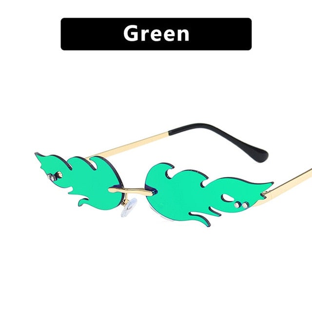 Vintage Rimless Reflective Fire Flame Lens Cat Eye Sunglasses