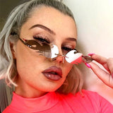 Vintage Rimless Reflective Fire Flame Lens Cat Eye Sunglasses
