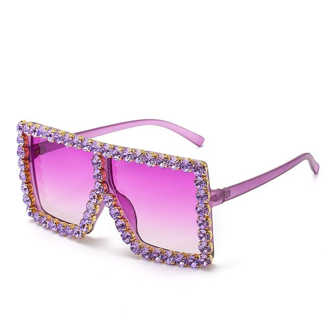 Colorful Diamond Big Frame Luxury Crystal Rhinestone Square Sunglasses