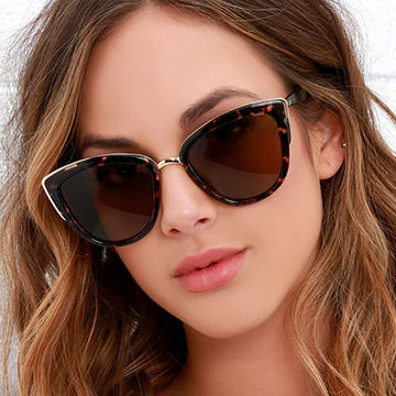 Vintage Leopard Metal Edge Frame Retro Cat Eye Sunglasses