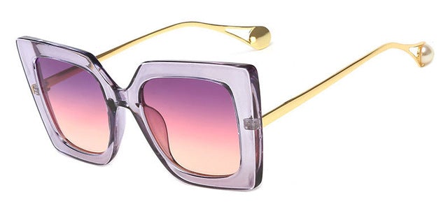 Wide Frame Metal Temple Gradient Lens Square Sunglasses