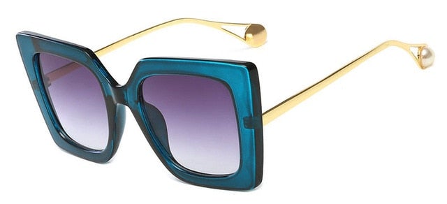 Wide Frame Metal Temple Gradient Lens Square Sunglasses