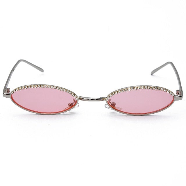 Narrow Diamond Oval Frame Mirror Lens Cat Eye Sunglasses