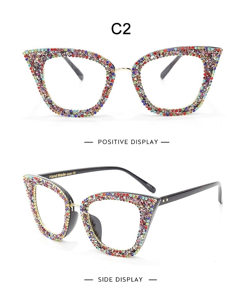 Retro Style Colorful Rhinestones Frame Vintage Cat Eye Sunglasses