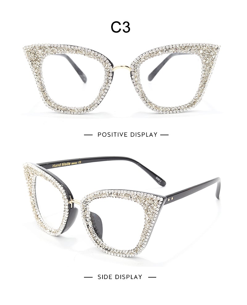 Retro Style Colorful Rhinestones Frame Vintage Cat Eye Sunglasses
