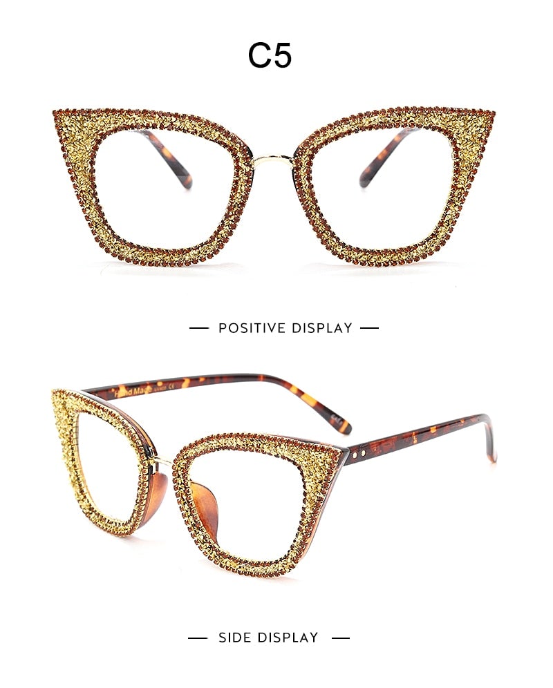 Retro Style Colorful Rhinestones Frame Vintage Cat Eye Sunglasses