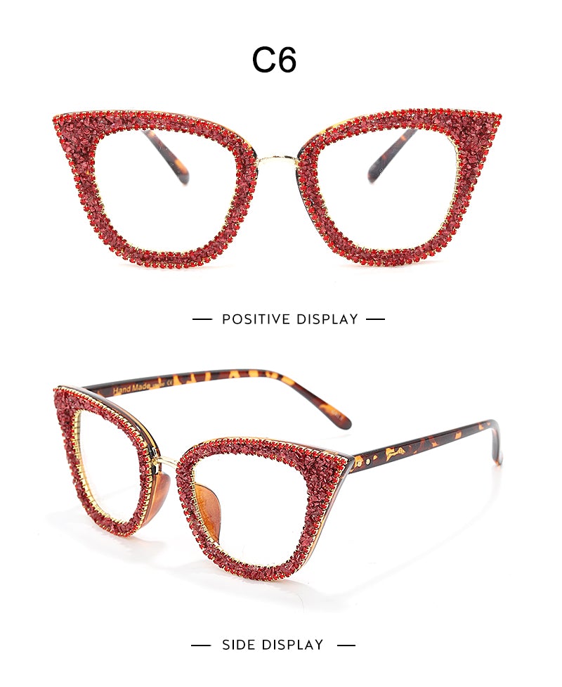 Retro Style Colorful Rhinestones Frame Vintage Cat Eye Sunglasses