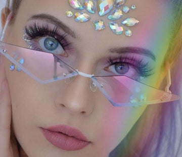Rimless Diamond Cut Anti-Reflective Mirror Lens Cat Eye Sunglasses