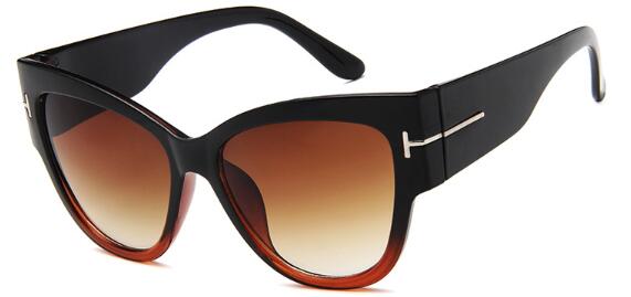 Gradient Lens Gold T Decor Vintage Oversized Frame Cat Eye Sunglasses