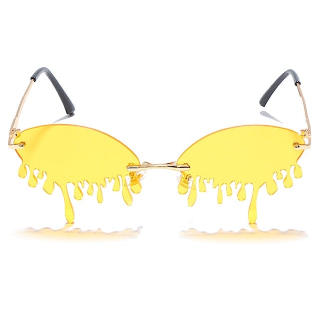 Vintage Rimless Unique Tears Shape Steampunk Round Sunglasses
