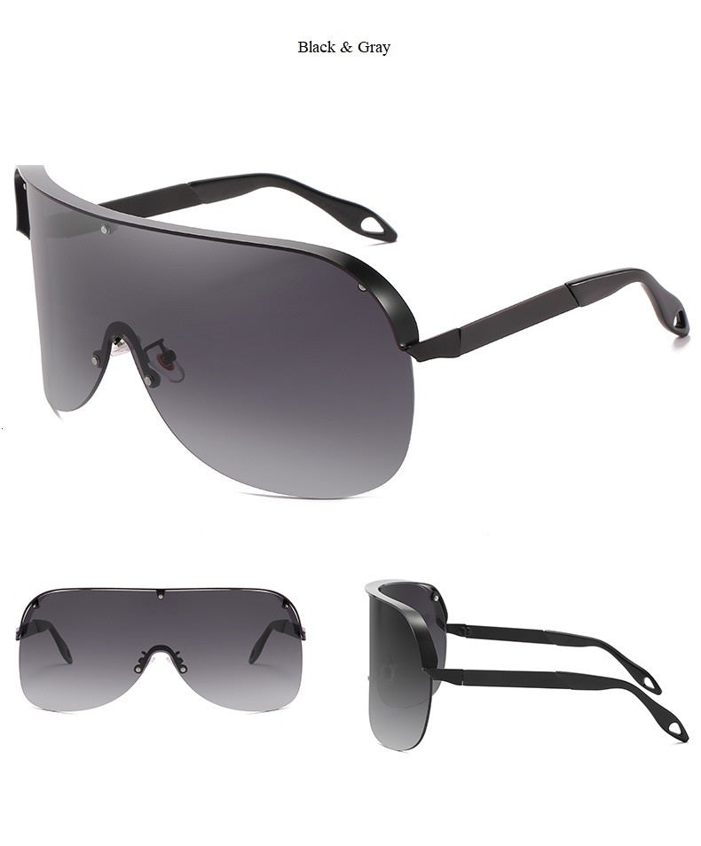 Super Big Frame One Piece Windproof Rimless Shield Visor Sunglasses