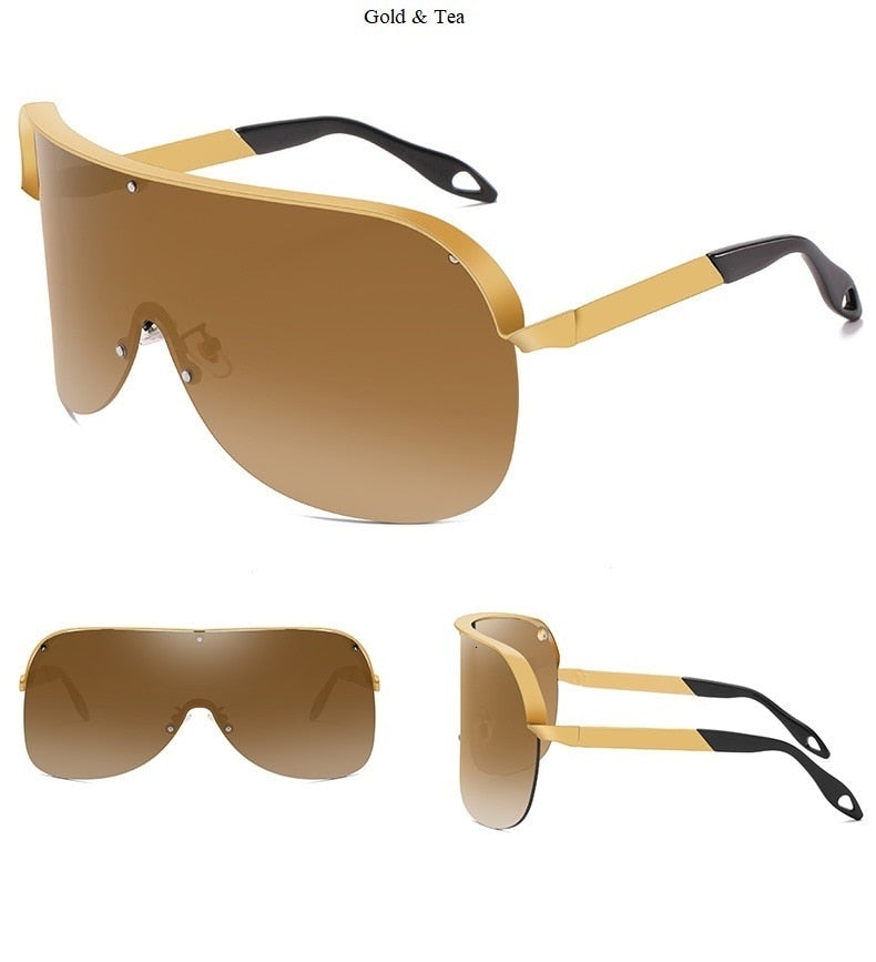 Super Big Frame One Piece Windproof Rimless Shield Visor Sunglasses
