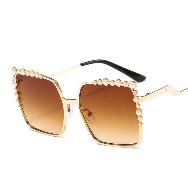 Metal Frame Pearl Square Sunglass