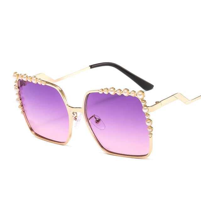Metal Frame Pearl Square Sunglass