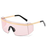 Windproof Lens Oversized Flat Top Wrap Metal Sunglasses