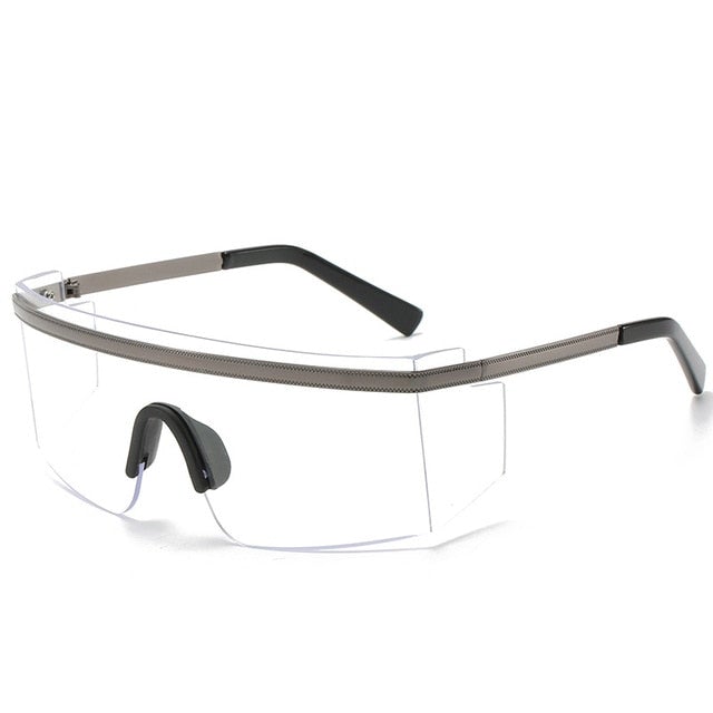 Windproof Lens Oversized Flat Top Wrap Metal Sunglasses