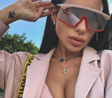 Luxury Oversize Half Frame Hole Flat Bridge Mirror Visor Sunglasses