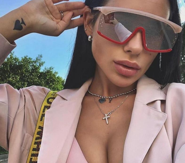 Luxury Oversize Half Frame Hole Flat Bridge Mirror Visor Sunglasses
