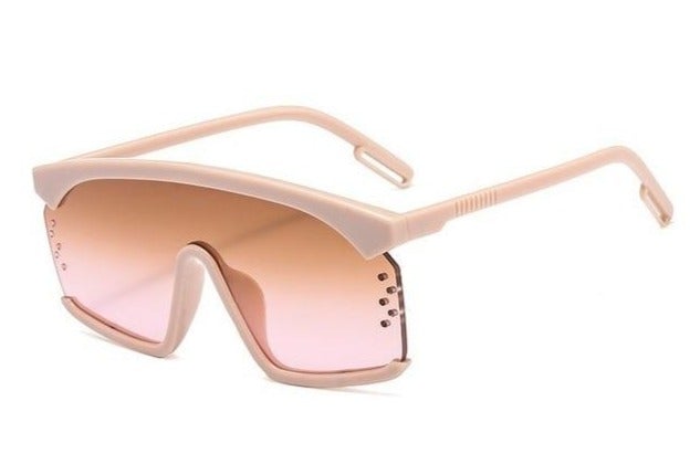 Luxury Oversize Half Frame Hole Flat Bridge Mirror Visor Sunglasses
