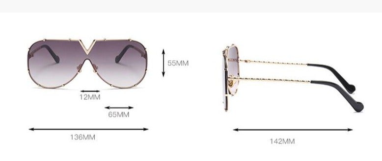Oversized Mirror Lens V Top Bar Rivets Aviator Sunglasses