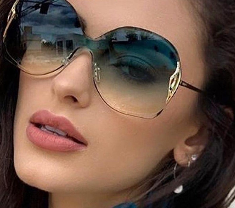 Oversized Alloy Frame Rimless Gradient Elegant Round Sunglasses