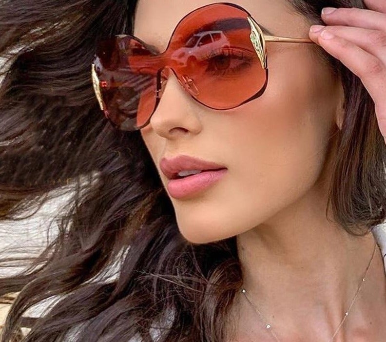 Oversized Alloy Frame Rimless Gradient Elegant Round Sunglasses