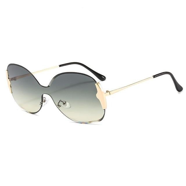 Oversized Alloy Frame Rimless Gradient Elegant Round Sunglasses