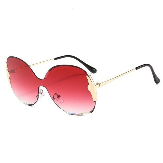 Oversized Alloy Frame Rimless Gradient Elegant Round Sunglasses