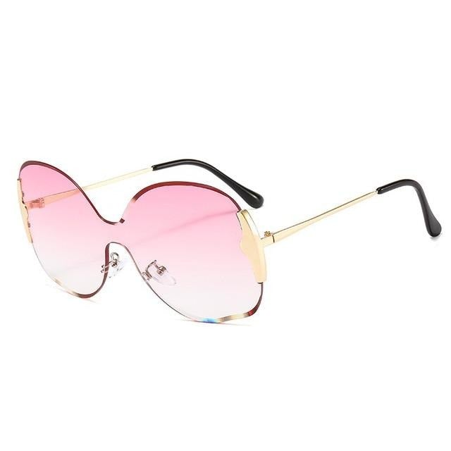 Oversized Alloy Frame Rimless Gradient Elegant Round Sunglasses