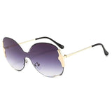 Oversized Alloy Frame Rimless Gradient Elegant Round Sunglasses