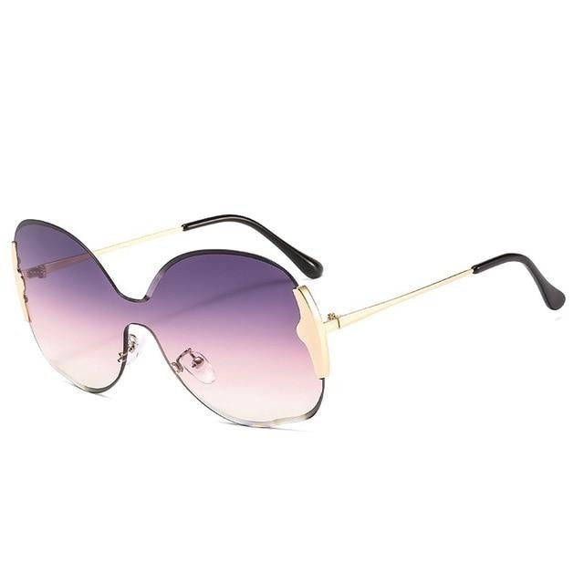 Oversized Alloy Frame Rimless Gradient Elegant Round Sunglasses