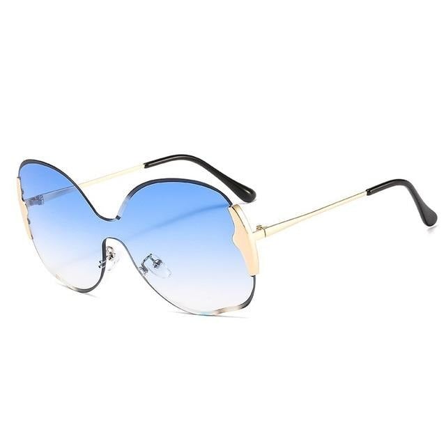 Oversized Alloy Frame Rimless Gradient Elegant Round Sunglasses