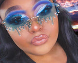 Vintage Unique Tears Shape Rimless Lens with Diamond Tips Retro Sunglasses