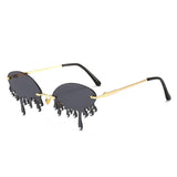 Vintage Unique Tears Shape Rimless Lens with Diamond Tips Retro Sunglasses