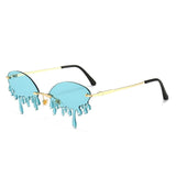 Vintage Unique Tears Shape Rimless Lens with Diamond Tips Retro Sunglasses