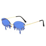 Vintage Unique Tears Shape Rimless Lens with Diamond Tips Retro Sunglasses