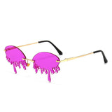 Vintage Unique Tears Shape Rimless Lens with Diamond Tips Retro Sunglasses