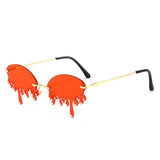 Vintage Unique Tears Shape Rimless Lens with Diamond Tips Retro Sunglasses