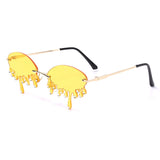 Vintage Unique Tears Shape Rimless Lens with Diamond Tips Retro Sunglasses