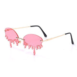 Vintage Unique Tears Shape Rimless Lens with Diamond Tips Retro Sunglasses