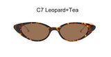 Small Elongated Lens Vintage Plastic Solid Leopard Frame Cat Eye Sunglasses