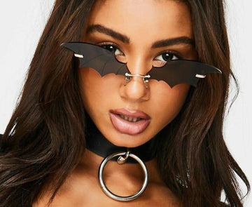 Vintage Batwing Design Mirror Rimless Cat Eye Sunglasses
