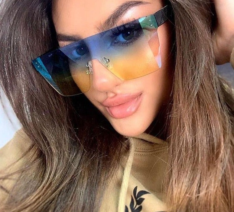 Rimless Gradient Oversized Retro Square Sunglasses