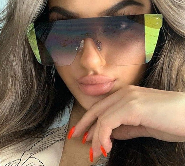 Rimless Gradient Oversized Retro Square Sunglasses